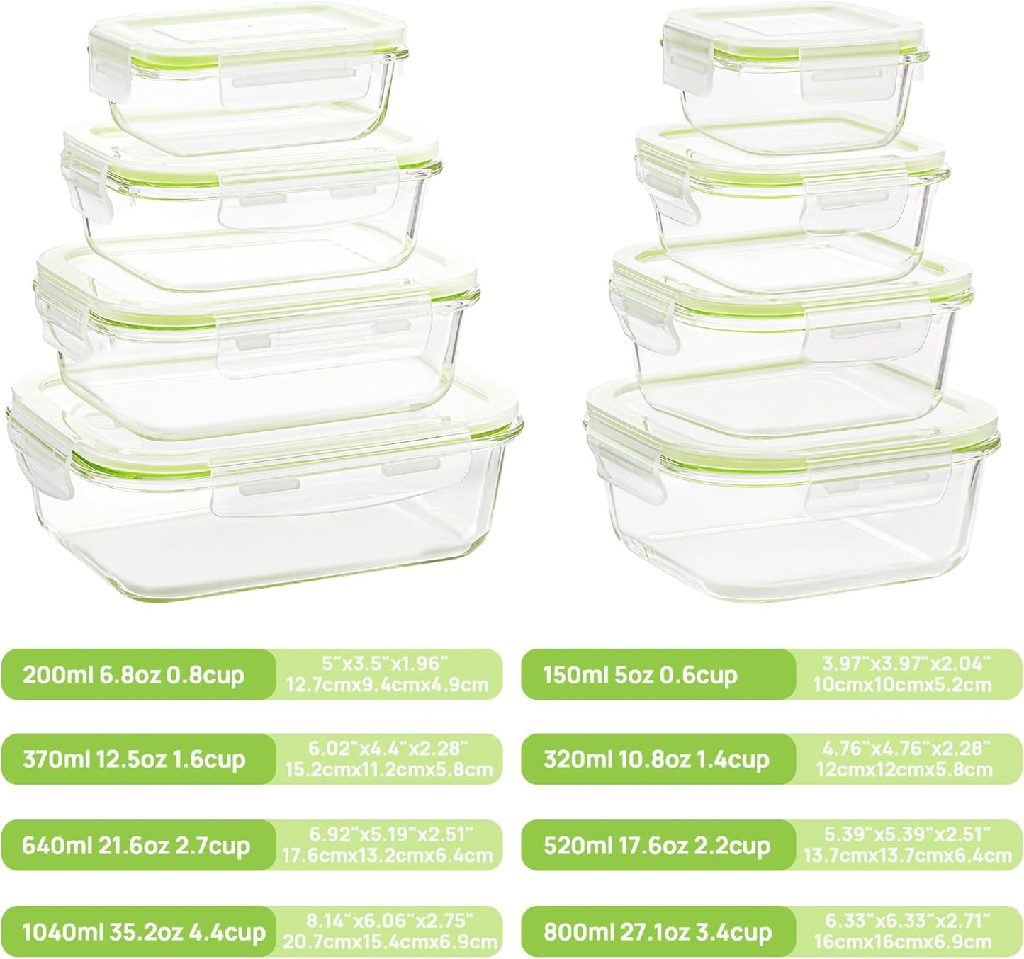 Vtopmart 8 Pack Glass Food Storage Containers with Airtight Lids, Glass Meal Prep Containers, Lunch Office Meal for Microwave, Oven, Freezer and Dishwasher, BPA Free