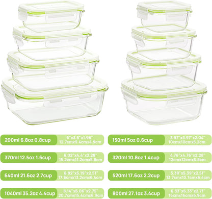 Vtopmart 8 Pack Glass Food Storage Containers with Airtight Lids, Glass Meal Prep Containers, Lunch Office Meal for Microwave, Oven, Freezer and Dishwasher, BPA Free