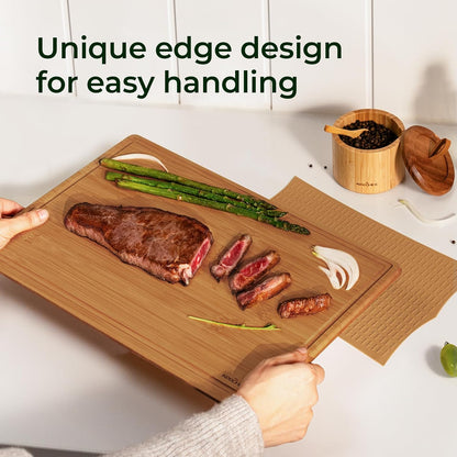 Keechee Cutting Board with Non-slip Mat, Bamboo Cutting Board for Kitchen Meal Prep & Serving - Wood Serving Board Set with Deep Juice Groove Ideal Kitchen Gifts