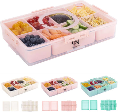 Snackle Box Container - 10 Compartments Including 2 XL, Dishwasher & Microwave Safe, Divided Serving Tray with Lid and Handle, BPA-Free, snack box (1 PCS, White, 1 Box with 2 XL Compartments)
