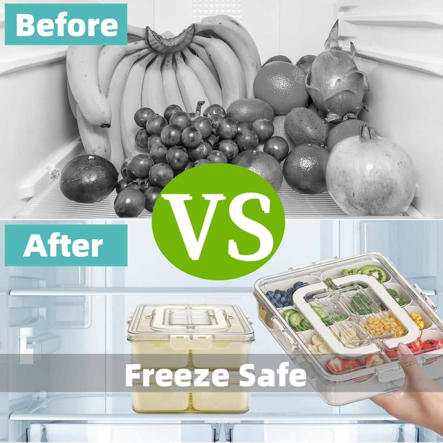 Divided Serving Tray with Lid and Handle, Snackle Box Container Portable Snack Platters with 7 Compartments & Forks, Ice Chilled Organizer for Fruits, Veggies, Salad, Perfect for Entertaining,Picnic