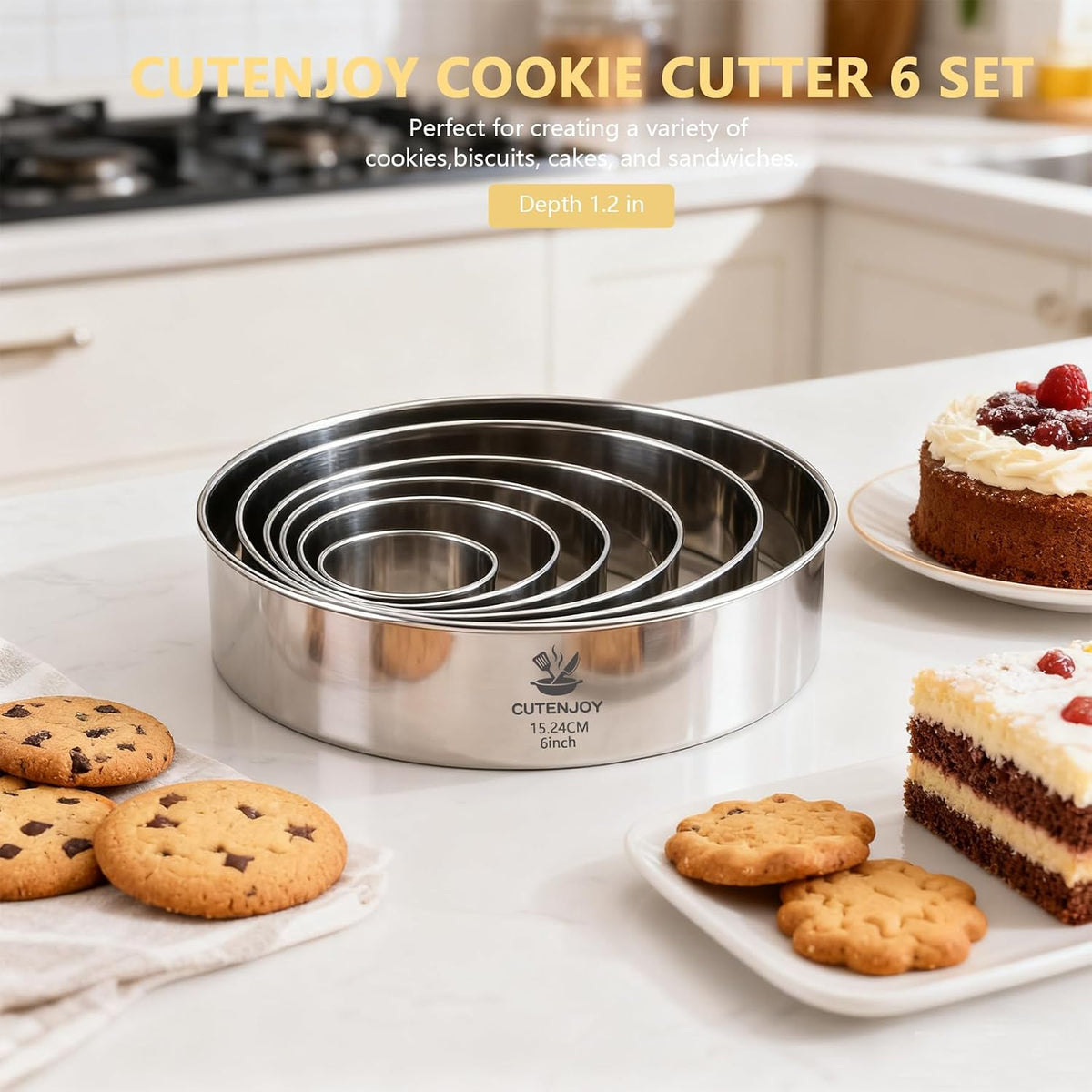 Round Cookie Cutters (2, 3, 3.5, 4, 5, 6 Inch) Biscuit Cutter Set