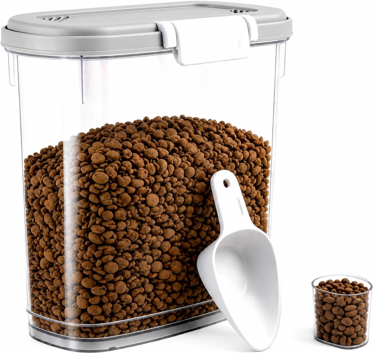 10-15 Lbs Dog Food Storage Container Airtight - Slim Pet Cat Food Container with Lid, Scoop and Cup - Clear Plastic Dry Food Storage Bin for Dogs, Cats, Bird Seeds, Kibble, Pellets, Rice, Flour