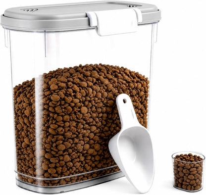 10-15 Lbs Dog Food Storage Container Airtight - Slim Pet Cat Food Container with Lid, Scoop and Cup - Clear Plastic Dry Food Storage Bin for Dogs, Cats, Bird Seeds, Kibble, Pellets, Rice, Flour