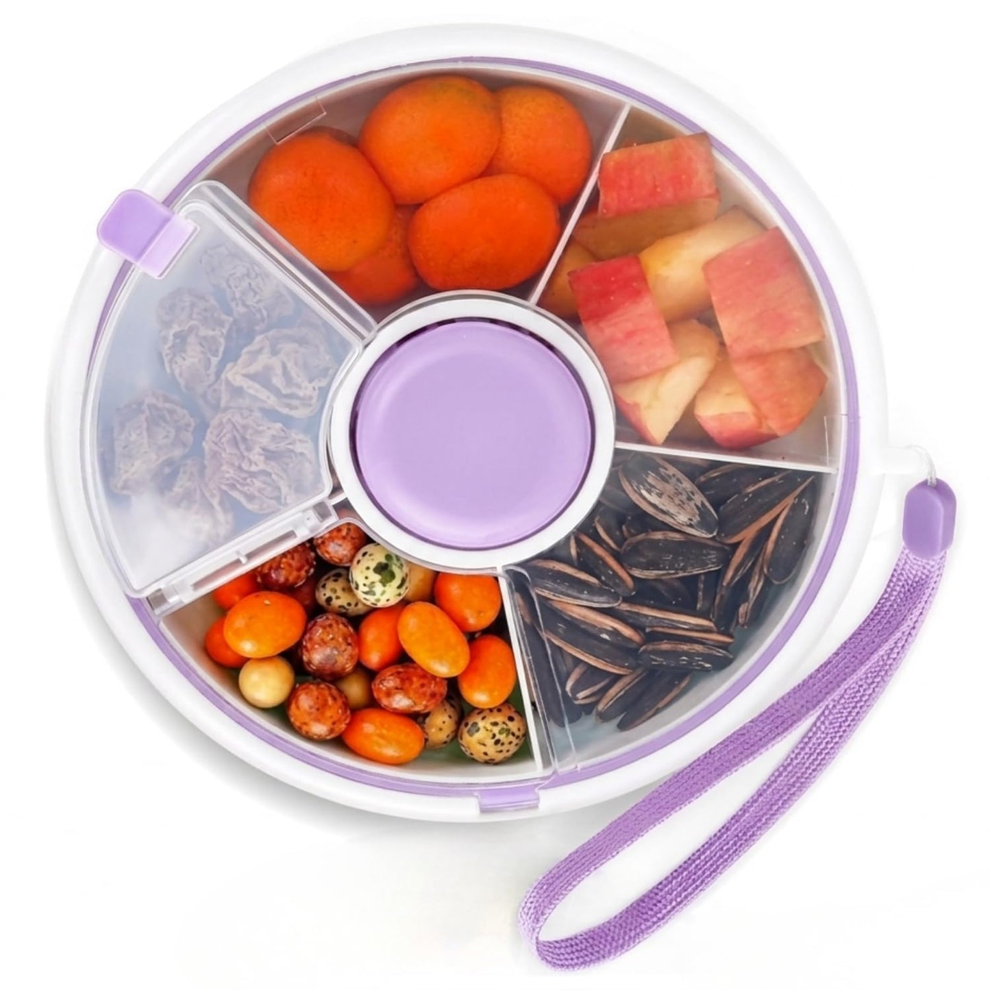 Proudy Portable Snack Spinner Bundle, Food Storage Container, Spinner Box with Rotating Storage, Reusable Kids Snack Container with 5 Compartment Dispenser and Lid, Spinner Box (Light Green)