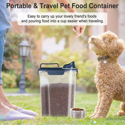 Dog Cat Food Storage Container, Pet Food Pourable Container Airtight with Large Spout & Cup, BPA-Free Plastic Food Dispenser for Pet Food, Bird Seed, Rice, Flour (Dark Gray, 2.5L)