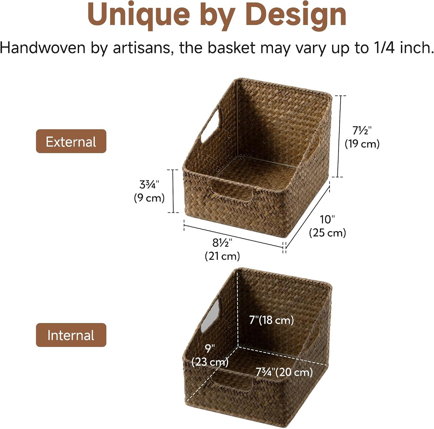 StorageWorks Water Hyacinth Pantry Storage Baskets, Wicker Baskets with Built-in Handles, Handwoven Shelf Baskets for Organizing, Pantry Organizers and Storage, 3 Pack