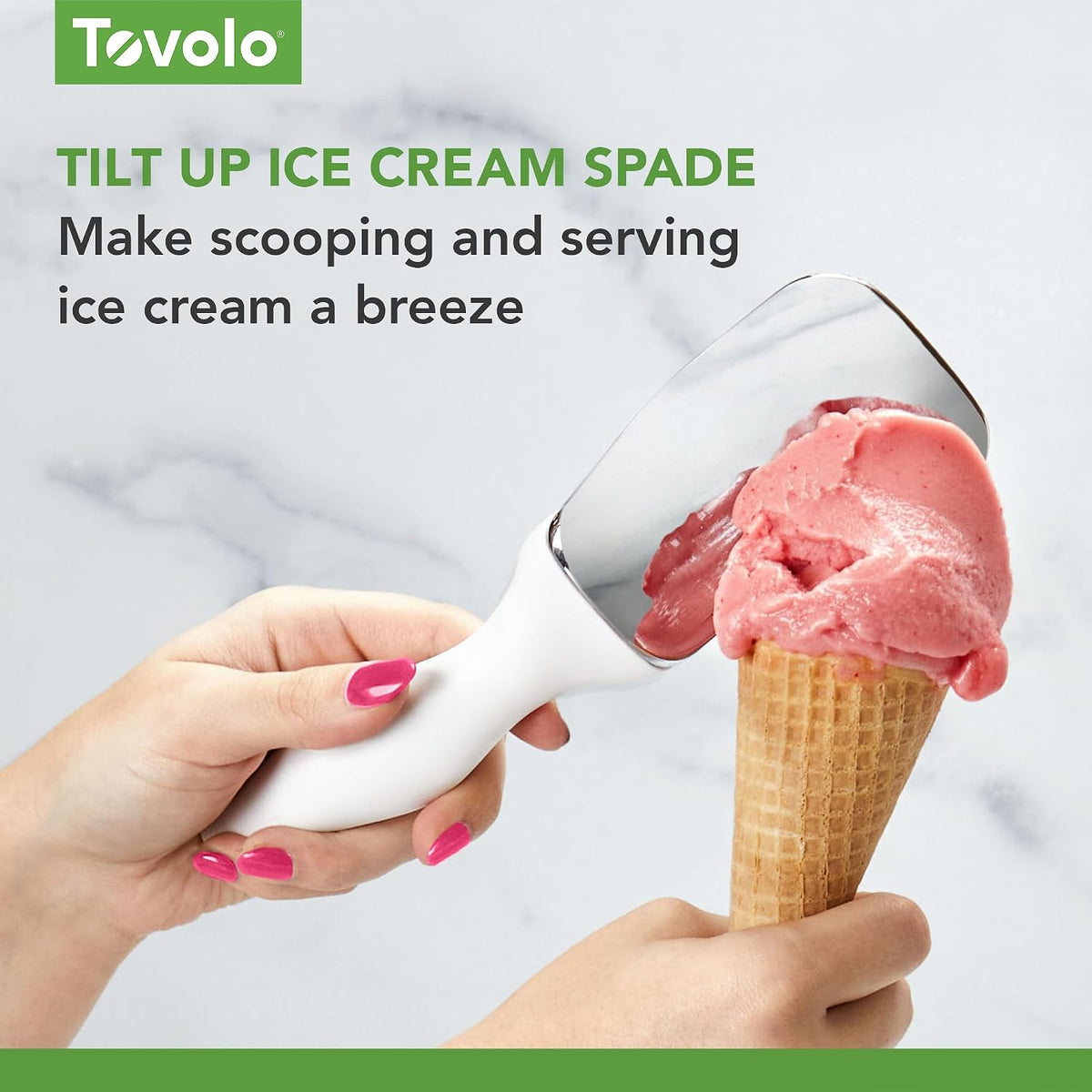 Tovolo Ice Cream Scoop Stratus Blue Dishwasher Safe Heavy Duty Ice Cream Scooper with Elevated Tilt Up Design, Heat Retaining Ice Cream Scoops with Non Slip Handle for Cookie Dough, Gelato, Sorbet