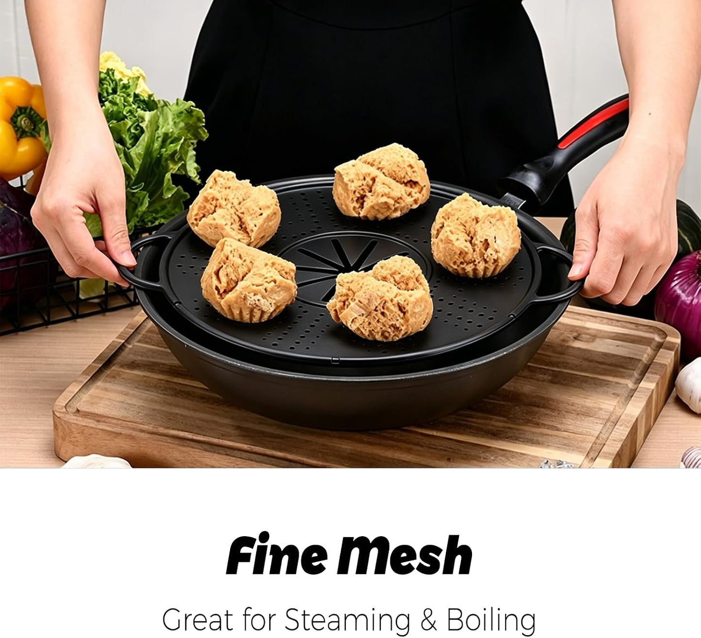 Splatter Screen for Frying Pan – 13.4" x 11" Silicone Grease Splatter Guard, Fine Mesh for Crispy Frying,Universal Fit for Skillet and Saucepan(1 Pack,Black)
