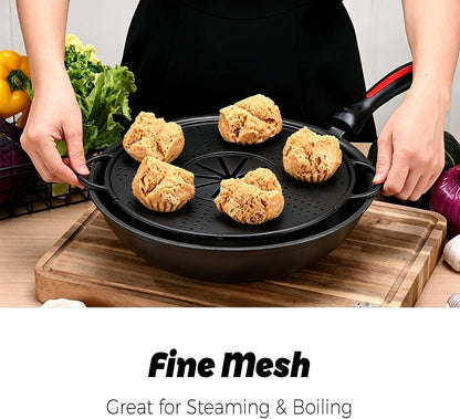 Splatter Screen for Frying Pan – 13.4" x 11" Silicone Grease Splatter Guard, Fine Mesh for Crispy Frying,Universal Fit for Skillet and Saucepan(1 Pack,Black)