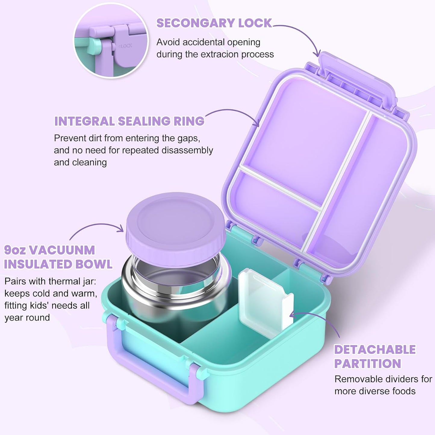 JOOPETALK Bento Lunch Box Set for Kids with 9oz Soup Thermo, Insulated Lunch Bag,Leak-proof BPA-free Lunch Food Container with 3-4 Conpartments for School Travel-Blue