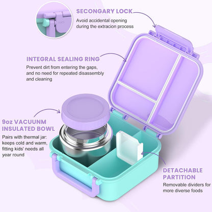 JOOPETALK Bento Lunch Box Set for Kids with 9oz Soup Thermo, Insulated Lunch Bag,Leak-proof BPA-free Lunch Food Container with 3-4 Conpartments for School Travel-Blue