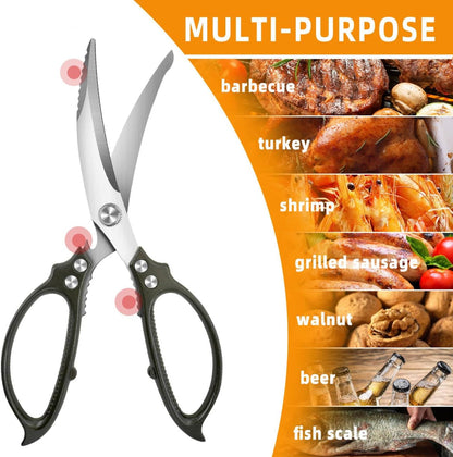 Heavy Duty Kitchen Scissors,Multipurpose Utility Stainless Steel Poultry Shears, All Purpose Scissors for BBQ Use with Aluminum Alloy Non-Slip Handle,Dishwasher Safe