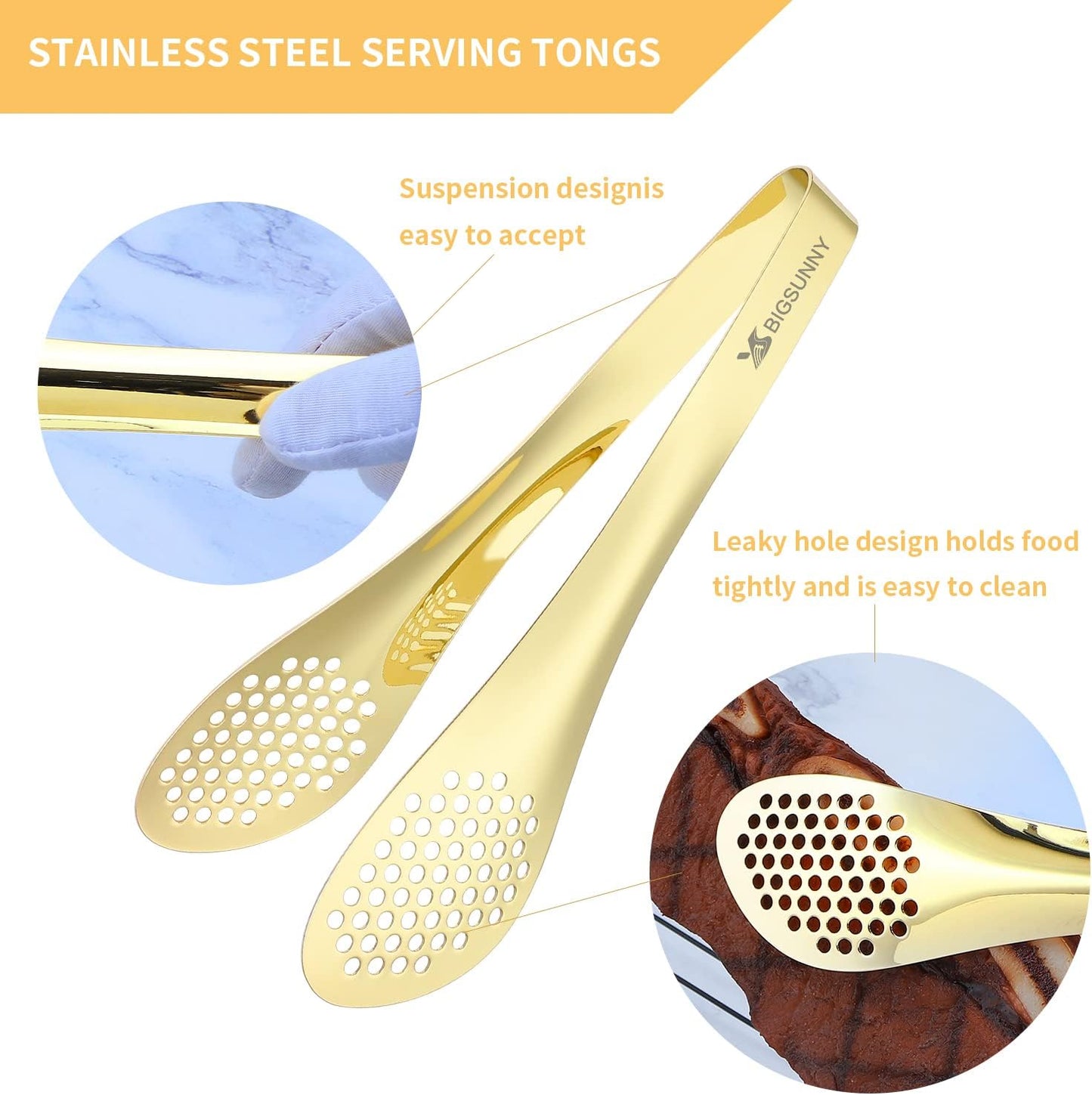 MSY BIGSUNNY Chef Kitchen Tongs Stainless Steel Food Serving Tongs Set Buffet tongs (silver 7" 9" & 11", 3 pack)