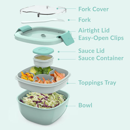 Bentgo Salad Container - 54 oz Bowl with 4-Compartment Toppings Tray, Leak-Proof Dressing Container, Reusable Fork, BPA-Free Lunch Box for Meal Prep & Food Storage; Removable Bento Tray (Khaki Green)