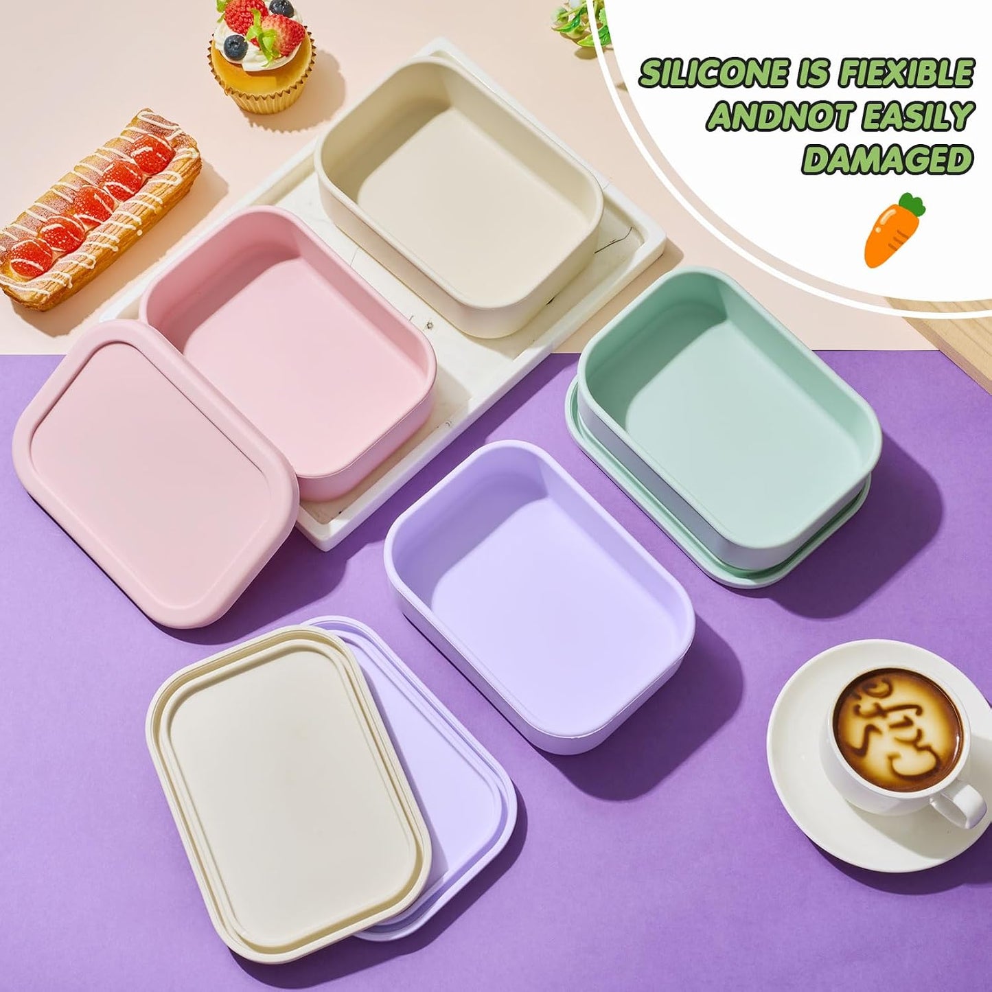 Layhit 4 Pcs Silicone Bento Box Lunch Box for Adult, 23.7 oz Reusable Sandwich Containers Food Storage with Lids Airtight for Lunch Meals Snacks, Dishwasher Freezer Safe (Matte Multicolor)