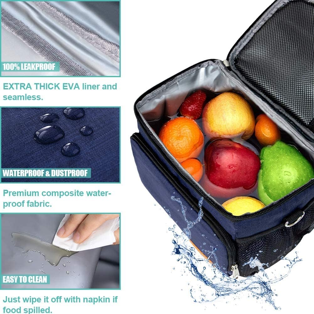Tiblue Insulated Lunch Bag for Women/Men, Reusable Lunch Box for Office Work School Picnic,Leakproof Freezable Cooler Bag with Adjustable Shoulder Strap for Kid/Adult(Medium, Black & White Stripes)