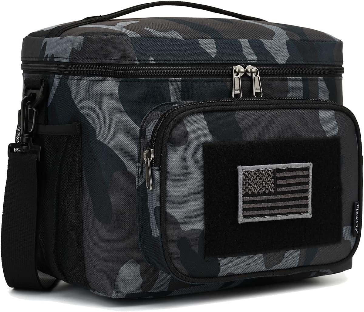 FlowFly Lunch Bag, Insulated Cooler, Thermal Lunch Box Tote with MOLLE/PALS Webbing, Adjustable Padded Shoulder Strap, for Tactical Men Women Adults and Boys Girls Kids (Cyan, Medium)
