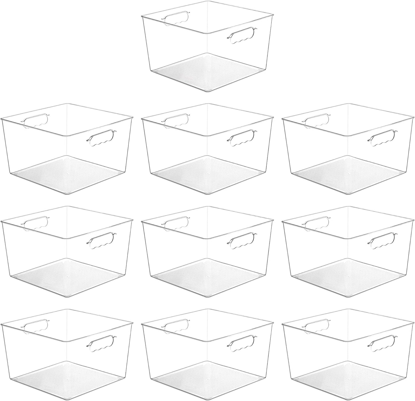 Vtopmart 4 Pack Extra Large Clear Plastic Storage Bins,11x11 Cube Acrylic Organizer Square Containers with Handle for Pantry,Closet,LaundryRoom,Kitchen,Bathroom,UnderSink Organization