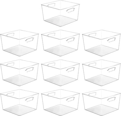 Vtopmart 4 Pack Extra Large Clear Plastic Storage Bins,11x11 Cube Acrylic Organizer Square Containers with Handle for Pantry,Closet,LaundryRoom,Kitchen,Bathroom,UnderSink Organization