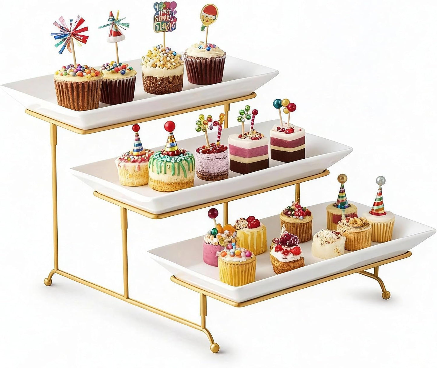 Gomakren 3 Tier Serving Trays Stand Porcelain Serving Platters 12 Inch White Serving Plates Dinner Platters for Appetizer Snack Fruit Cup Cake Tray Display Mothers Day Serving Dishes for Entertaining