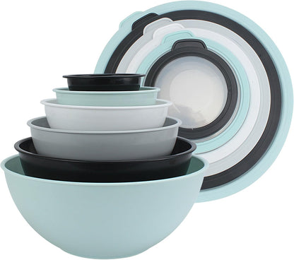 COOK WITH COLOR Mixing Bowls with Lids - 12 Piece Plastic Nesting Bowls Set includes 6 Prep Bowls and 6 Lids, Microwave Safe Mixing Bowl Set, Pink Embossed - Colors B