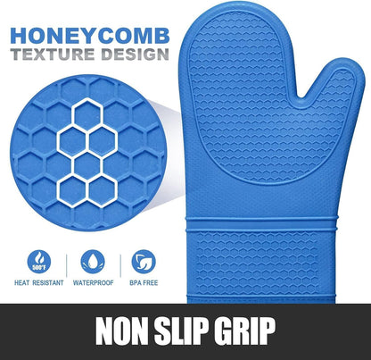 RORECAY Silicone Oven Mitts and Pot Holders Sets, Gloves for Kitchen, Beige