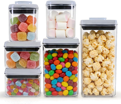 Pop Airtight Food Storage Containers with Lids, Push Button Seal BPA-Free for Kitchen Pantry Organization, 3 Pcs 0.65Qt/0.7Qt/1.8Qt for Cereal, Flour, Sugar, Snacks Dry Food Storage