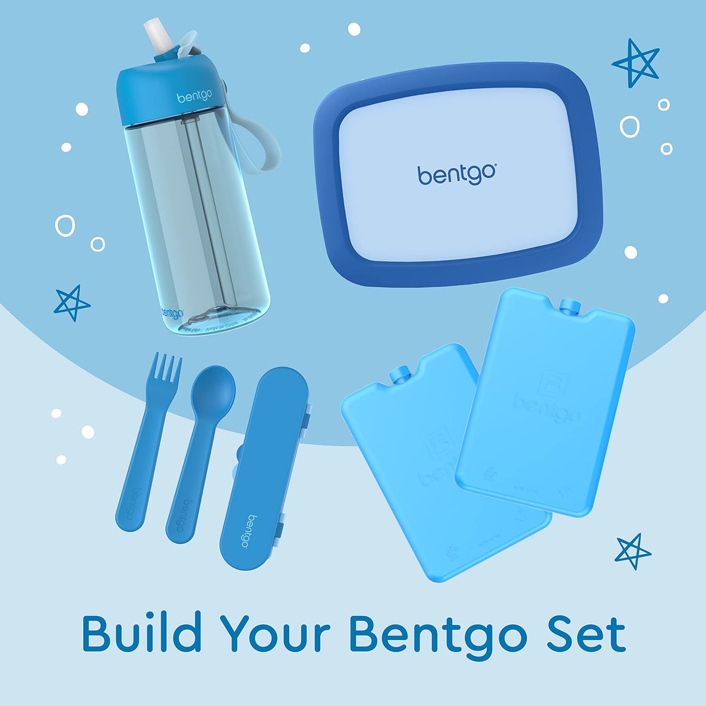 Bentgo Kids Utensil Set - Reusable Plastic Fork, Spoon & Storage Case - BPA-Free Materials, Easy-Grip Handles, Dishwasher Safe - Ideal for School Lunch, Travel, & Outdoors (Shark)