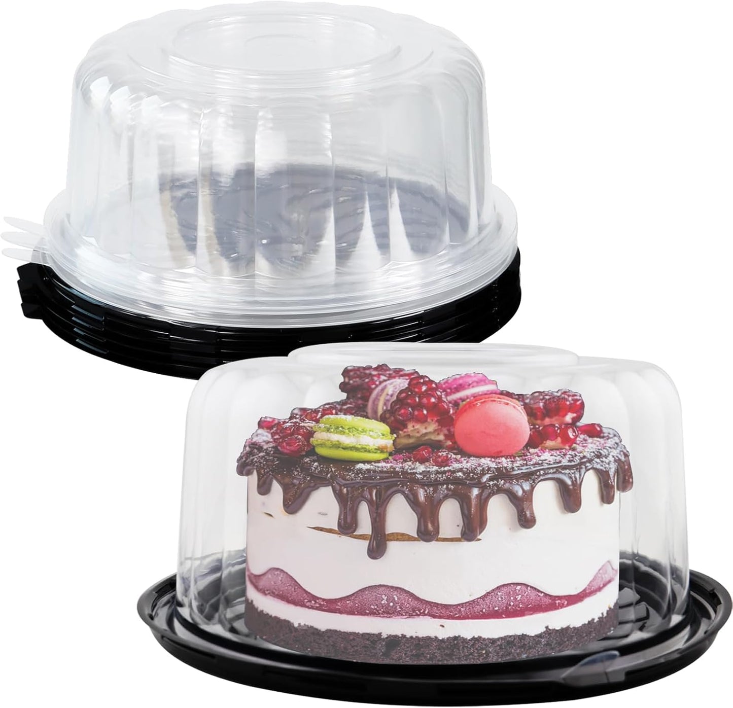 5pcs Round Cake Carriers for Transport Plastic Disposable Cake Containers Carriers with Dome Lids and Cake Boards Clear Bundt Cake Boxes (10inch)