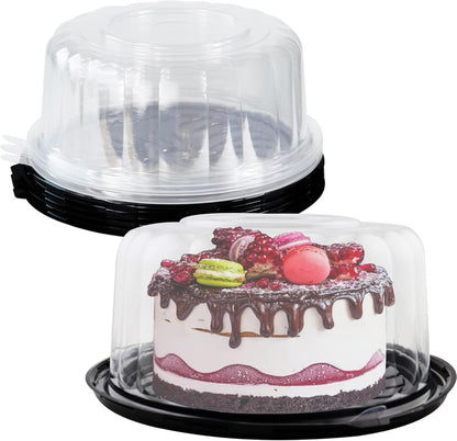 5pcs Round Cake Carriers for Transport Plastic Disposable Cake Containers Carriers with Dome Lids and Cake Boards Clear Bundt Cake Boxes (10inch)