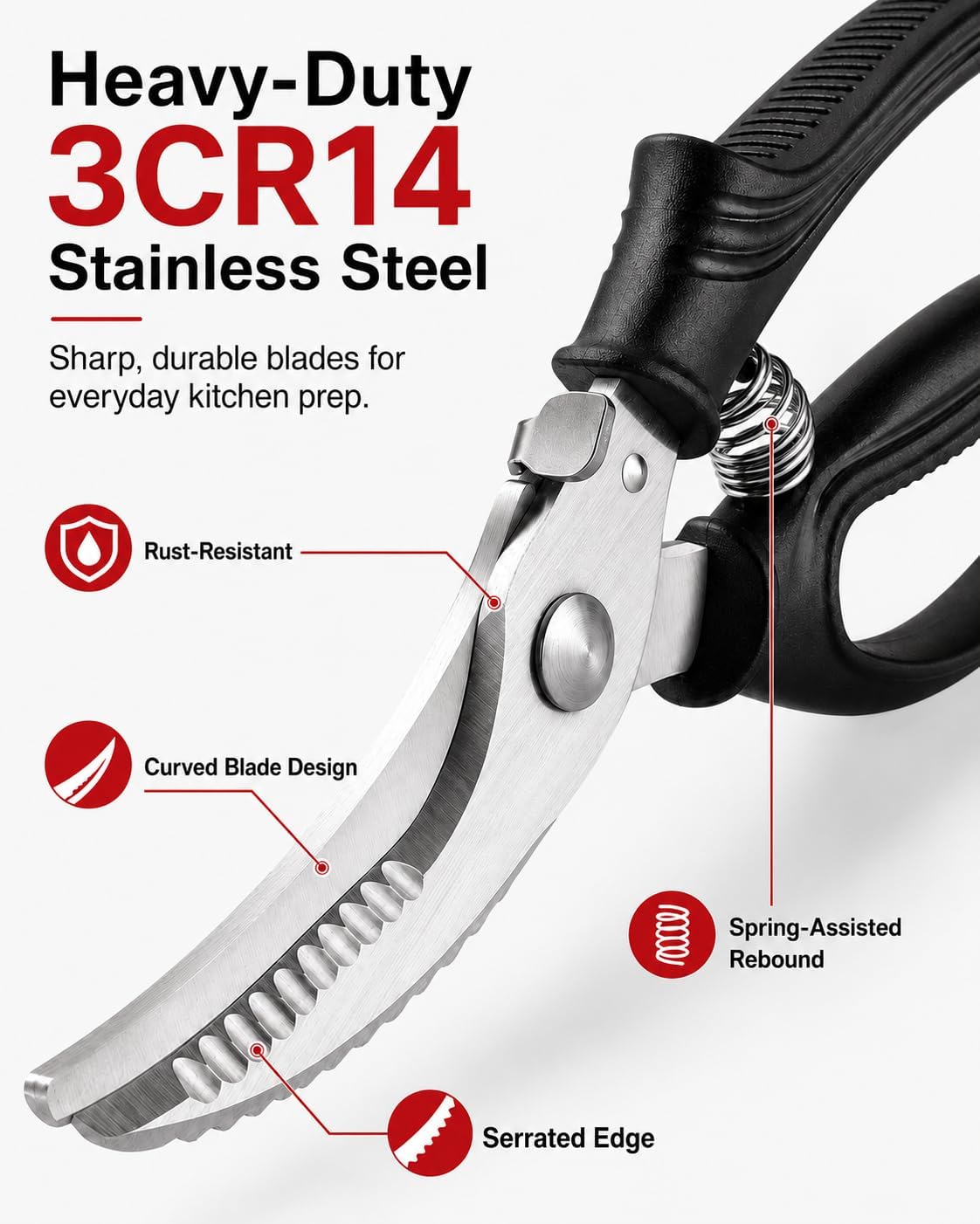 Poultry Shears, Heavy Duty Kitchen Scissors for Chicken & Turkey