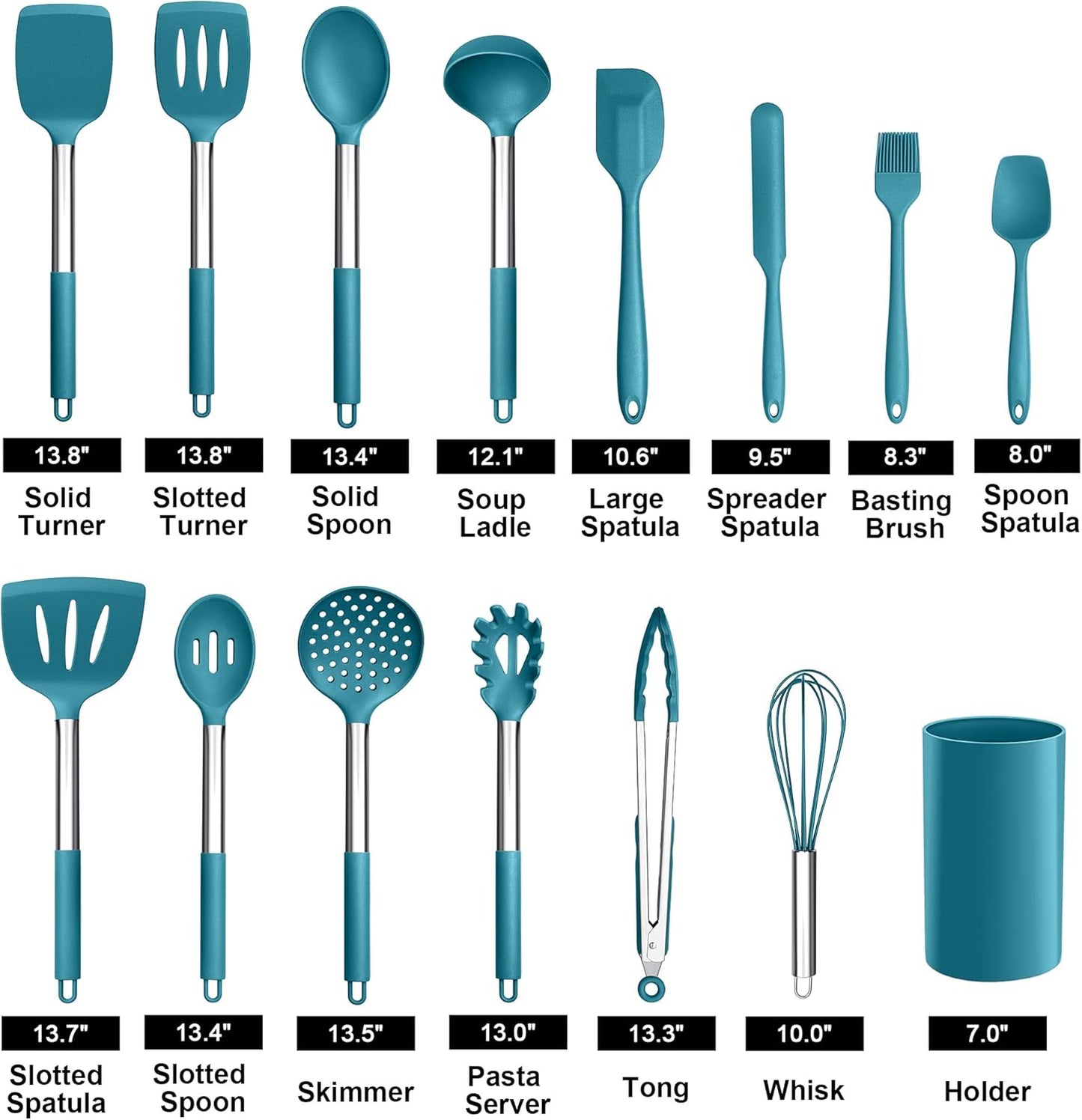 LIANYU 15 Pcs Kitchen Cooking Utensils Set with Holder, Silicone Kitchen Tools with Stainless Steel Handle, Heat Resistant Gadgets, Brush Spatula Spoon Whisk for Cookware, Dishwasher Safe, Khaki
