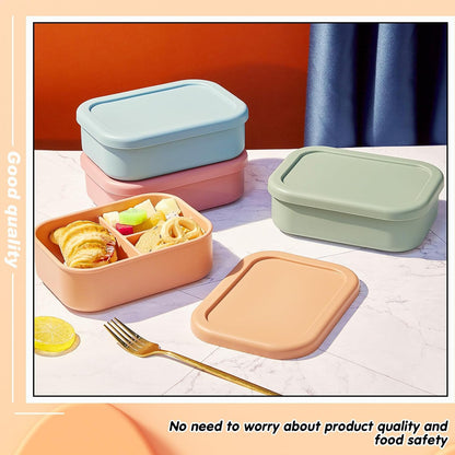 Layhit 4 Pcs Silicone Bento Box for Adults, 27 oz Bento Lunch Container Reusable 3 Compartment Lunchable Food Container for Women Men, Leak Proof Microwave Dishwasher Freezer Safe (Cool Colors)