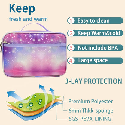 Kulle Space Lunch Box for Kids, Insulated Lunch Bag for Boys, Large Capacity Thermal Tote for School, Office, Daycare - Rocket Design, Washable & Leakproof
