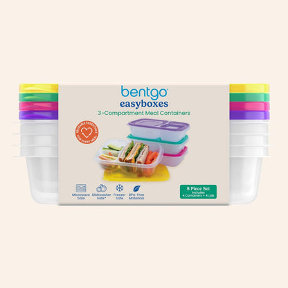 Bentgo Easyboxes - Original Stackable Lunch Boxes - Reusable 3-Compartment Food Containers for Kids and Adults - Bento Lunch Box for Meal Prep, School, & Work - BPA Free, Set of 4 (Earth Tones)