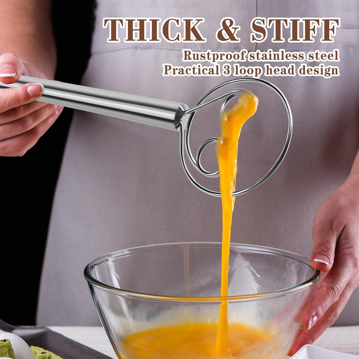 TEEVEA Danish Dough Whisk, Stainless Steel for Sourdough Bread