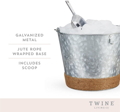 Twine Insulated Ice Bucket with Lid, Scoop & Handles for Beer, Wine, Champagne, Beverages, 1 Gal Galvanized Metal Bucket, Steel Ice Container for BBQs, Indoor & Outdoor Party Supplies, Bar Accessories