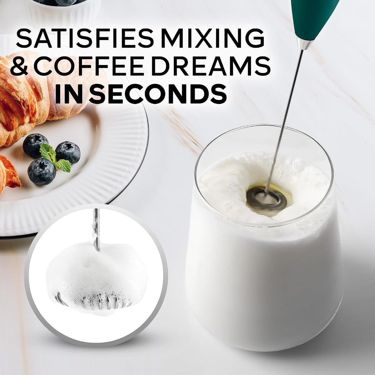 Zulay Kitchen Rechargeable Milk Frother Handheld - Frother Wand, Drink Mixer, Electric Whisk Frother, for Cappuccinos, Matcha & Protein Powder - Dynamic 3 Whisk, 3 Speed 500mAh Black - Colors C