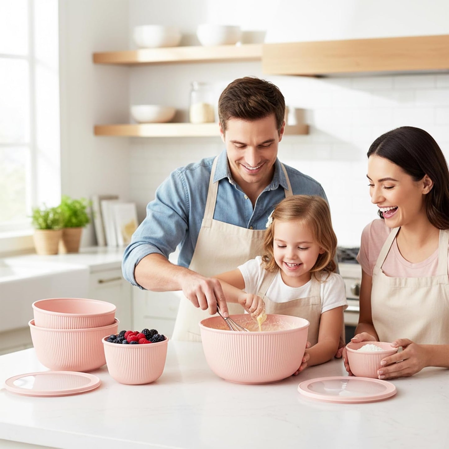 BoxedHome Plastic Mixing Bowls with Lids Set,4.97QT Large Capacity Deep Nesting Bowl,8 Pieces Set BPA-Free Prep Bowls,Dishwasher & Microwave Safe,Beige