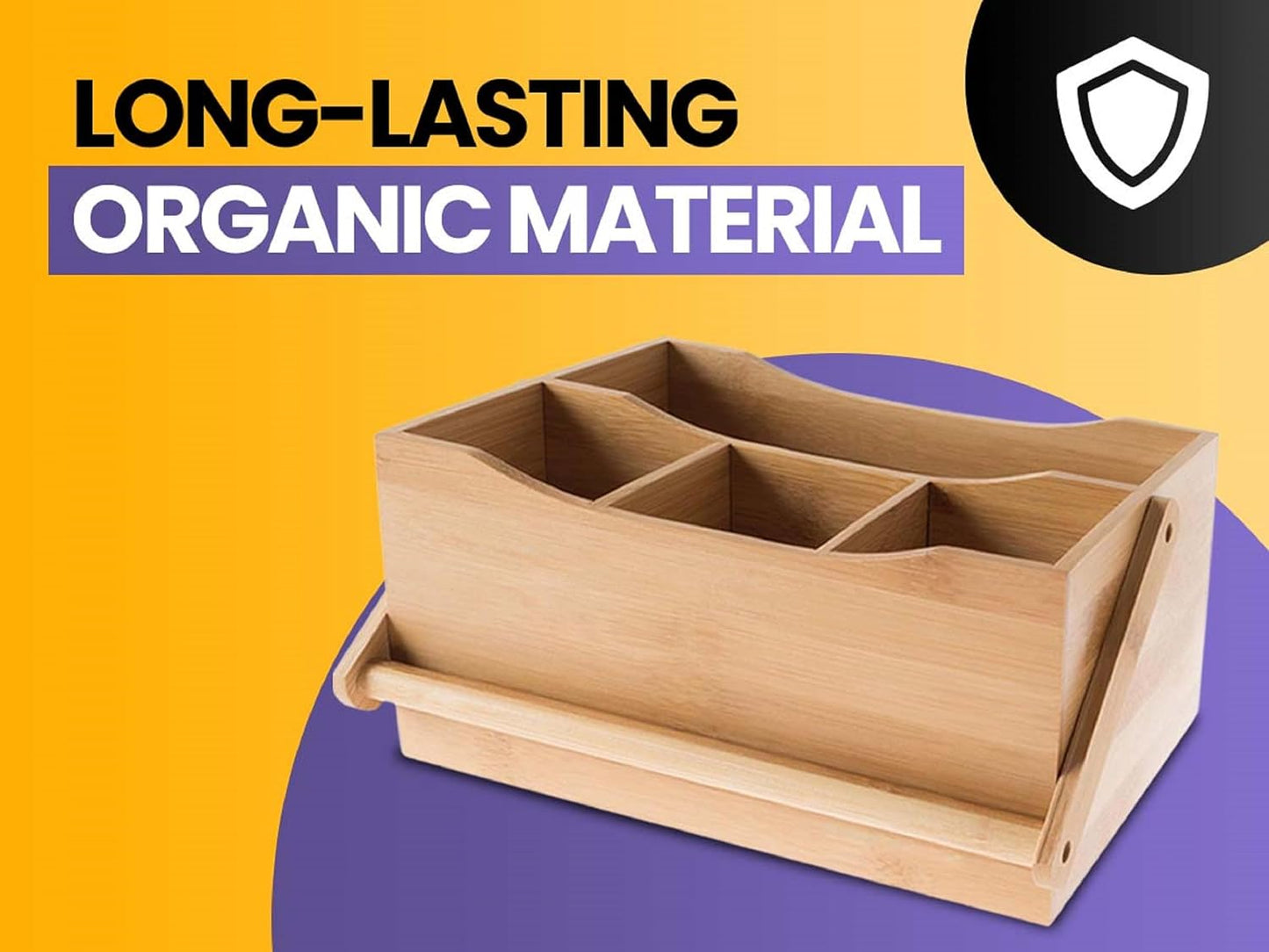 YBM HOME Bamboo Flatware Utensil Caddy with Napkin Holder and Handle, Wood Picnic Basket for Kitchen and Camping Trip, 336
