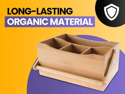 YBM HOME Bamboo Flatware Utensil Caddy with Napkin Holder and Handle, Wood Picnic Basket for Kitchen and Camping Trip, 336