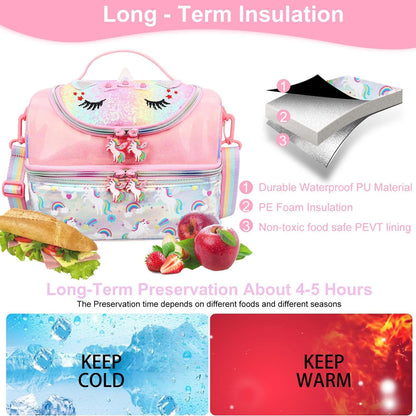 RHCPFOVR Kids Lunch Bag - Double - Decker Cooler Insulated Lunch Box for Boys Girls,Washable Lunch Bag with Strap and Reusable Toddler Lunchbox for School and Daycare