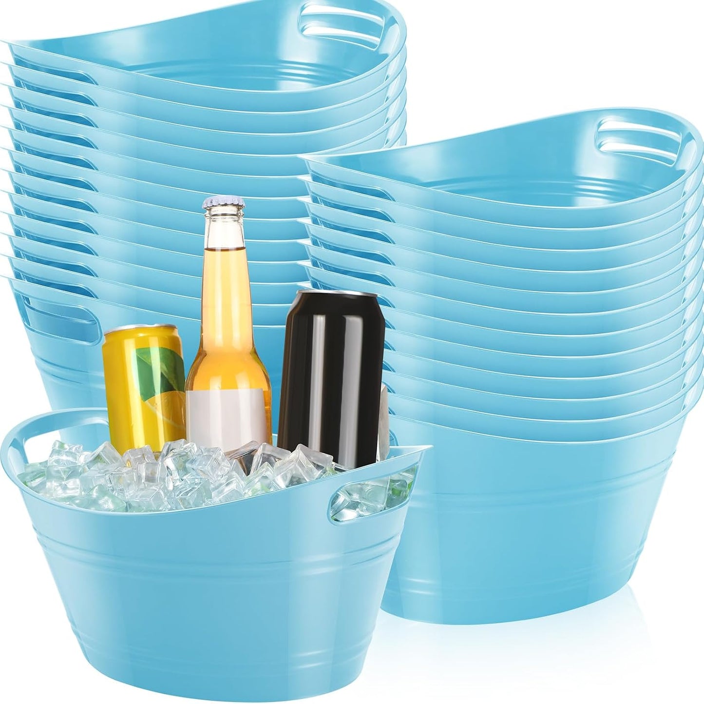 Norme 24 Pcs Oval Storage Tub with Handles, 4.5l Plastic Ice Buckets Bulk for Wine Beer Champagne Drink Cooler Beverage Storage Tub for Parties BBQ Weddings Party Outdoor Celebration(Blue & Red)