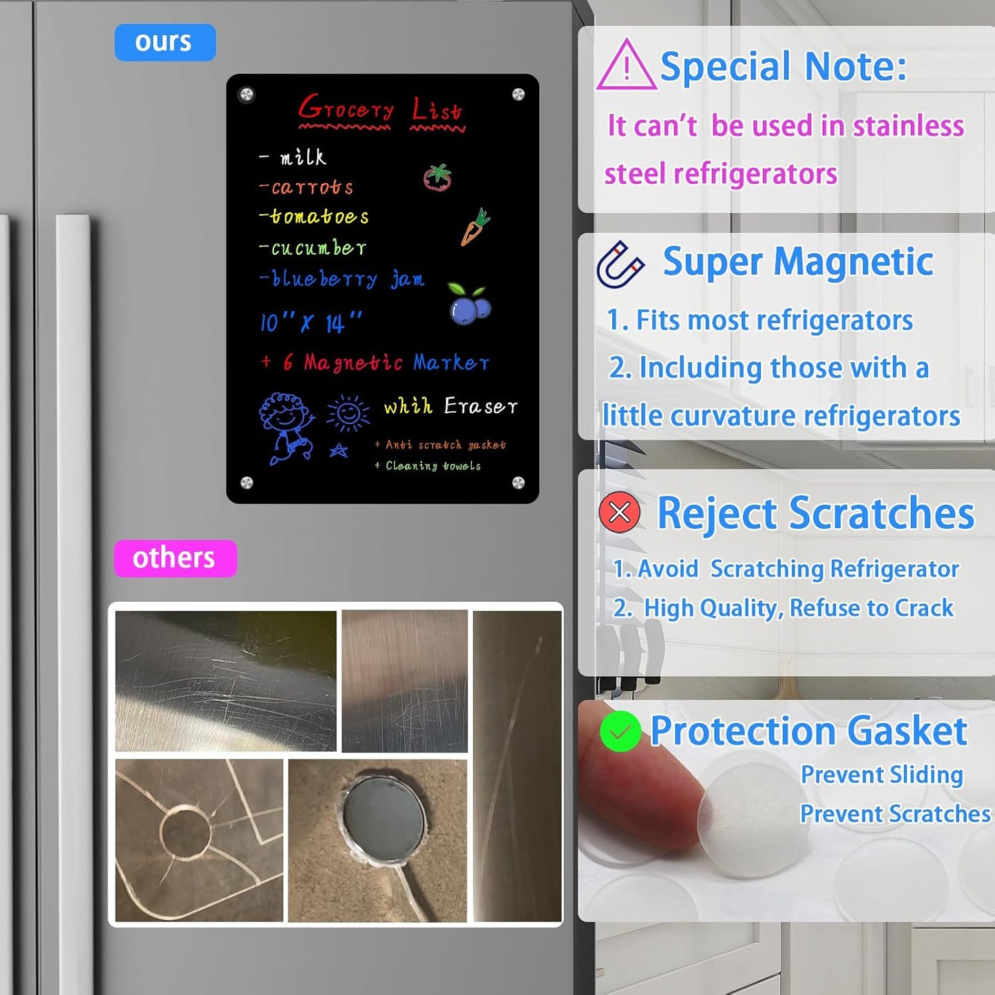 JonXon 8"X12" Acrylic Magnetic Menu Board for Kitchen,Acrylic Weekly Calendar for Fridge,Clear Meal Planner for Refrigerator,Magnet Fridge Menu Planner with 6 Magnetic Erasable Markers