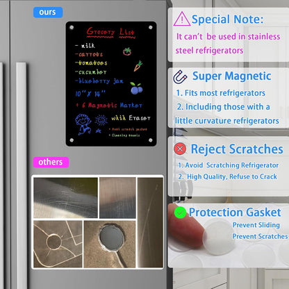 JonXon 8"X12" Acrylic Magnetic Menu Board for Kitchen,Acrylic Weekly Calendar for Fridge,Clear Meal Planner for Refrigerator,Magnet Fridge Menu Planner with 6 Magnetic Erasable Markers
