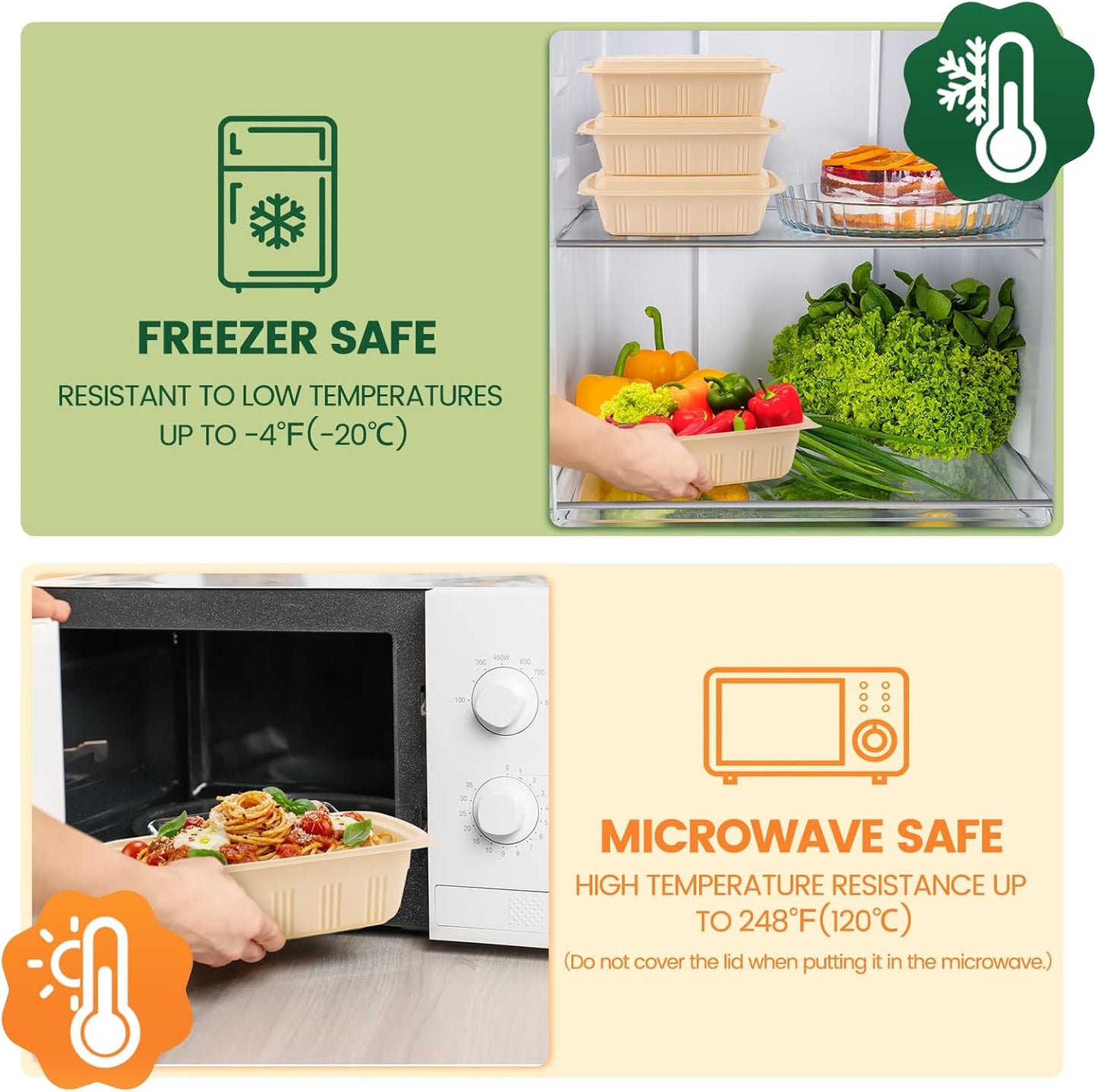 100 Piece (50 Pack) Meal Prep Containers Reusable - 2 Compartment 32 oz Cornstarch Snack Containers with Lids - Plastic Food Storage Salad Containers - To Go Lunch Box - Microwave & Freezer Safe