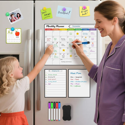 MaxGear 4 Pack Magnetic Fridge Calendar Set, 15" x 11.5" Dry Erase Whiteboard Calendar for Refrigerator, Includes Monthly, Weekly, List and Small Board with 5 Markers, 1 Eraser and 5 Magnets