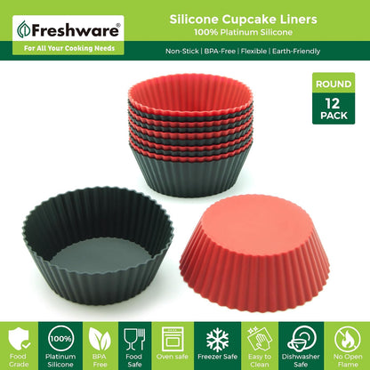 Freshware Cupcake Liners, Pack of 12 Silicone Muffin Cups, 3 Inch Baking Cups, Reusable & Non-stick Cupcake Liners for Party Halloween Christmas, Flower