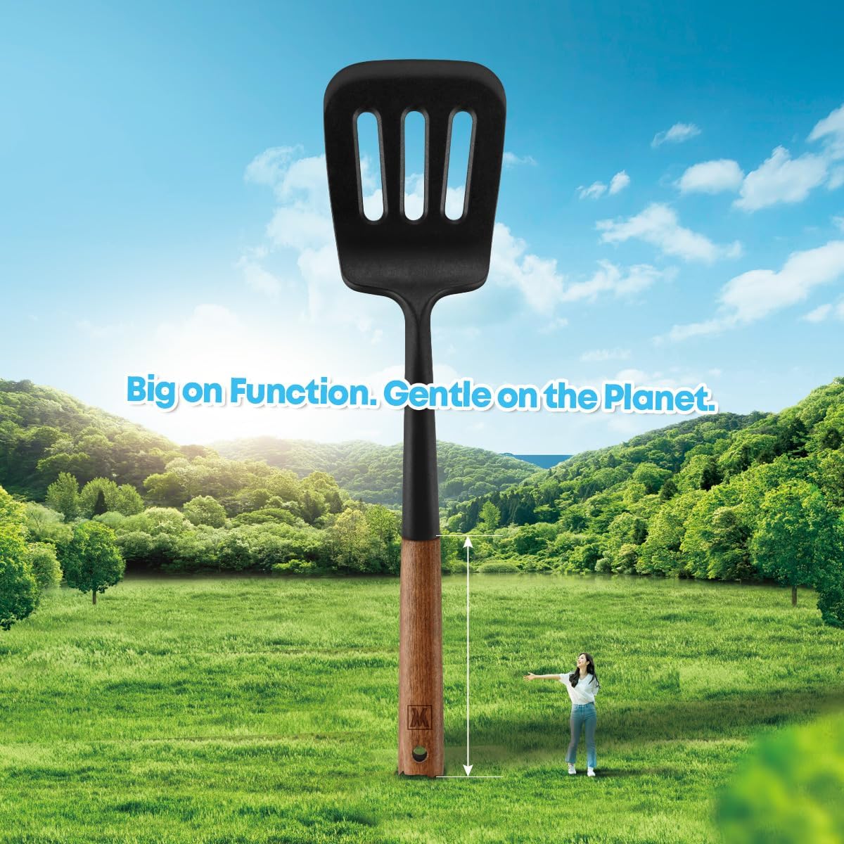 Cooking Ladle: Silicone Kitchen Utensil with Long Wooden Handles, Heat Resistant Cookware, Protects Surfaces with Gentle Head Design, Portion Batter, Professional Chef Wok Soup Ladle